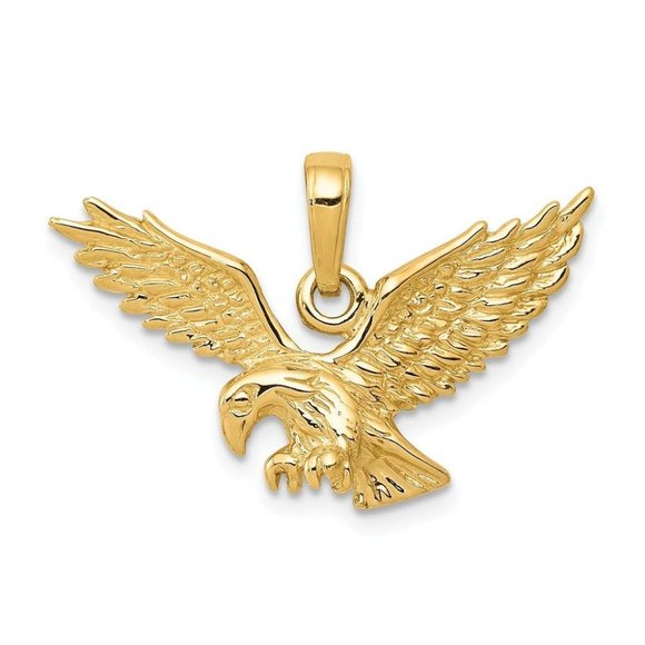 14K Solid Gold Eagle Pendant Charm Polished Yellow